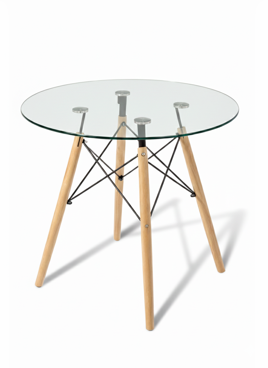 Mesa Eames con tapa de vidrio